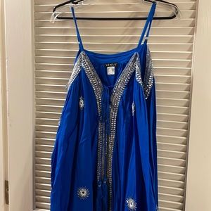 Royal blue, beaded detail spaghetti strap mini dress. Size L!